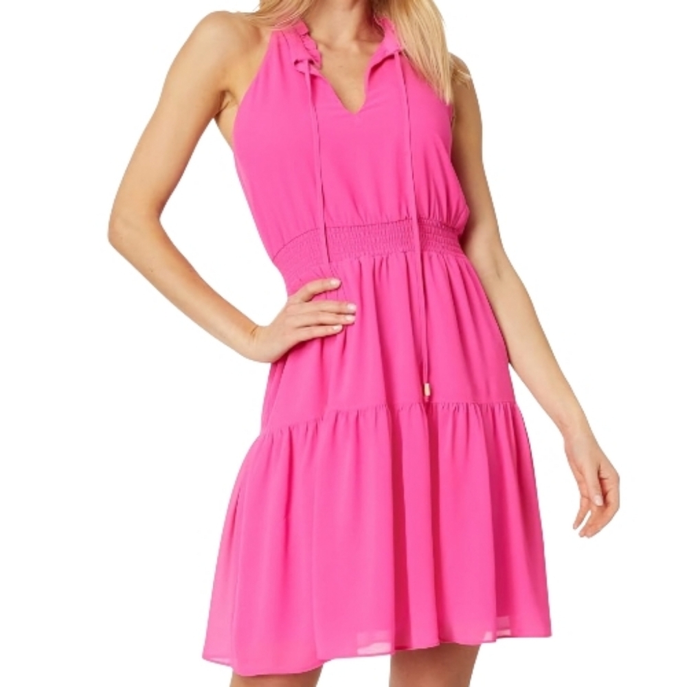 Vince Camuto Pink Ruched Tie Front Dress Size 8 NWT